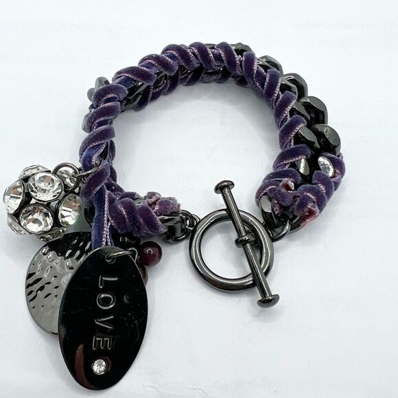 🍭6/$30 Love Charm Purple Velvet Link T-Clasp Bracelet - Picture 1 of 4